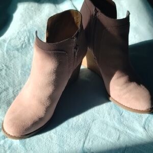 Lucky Brand Pink Suede Wedge Ankle Booties